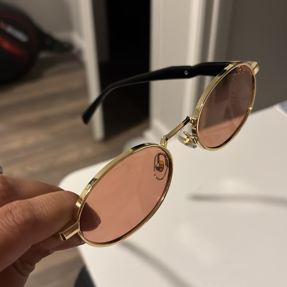 Pink and Gold Oval Shaped Sunglasses - Picture 5 of 6